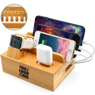 Bambusowa stacja ładująca do wielu urządzeń – 6w1 z organizerem