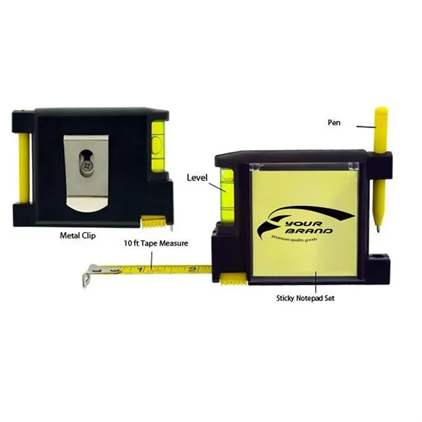 Stalowa miarka 3 m z poziomicą, notesem samoprzylepnym i długopisem - obrazek 2